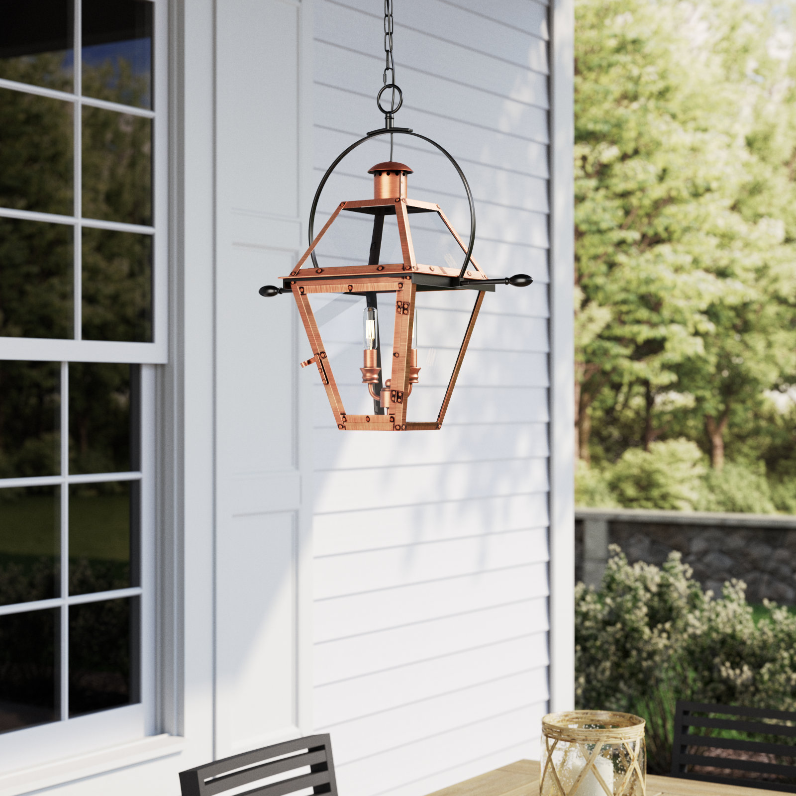 Amber Transparent Outdoor Lighting, Aged Copper