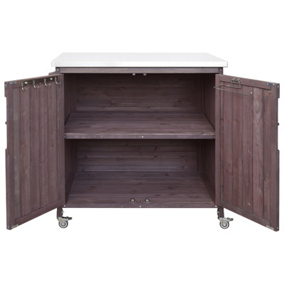 42.1" Outdoor Kitchen Island with Side Shelf, Outdoor Grill Cart with Storage Cabinet, Outdoor Kitchen Cabinet with Stainless Steel Top, Adjustable Shelf and 4 Wheels for Pizza Prep