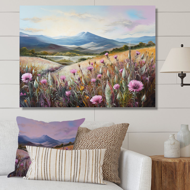 «Purple Thistle Field Mountain Charm I», reproduction sur toile, Toile tendue, H 16 po x l 32 po
