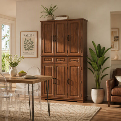 72" Tall Kitchen Pantry Cabinet with 3 Pull Out Tray, Farmhouse Embossed Texture Storage Cabinet with 6 Door Racks, Freestanding Cupboard