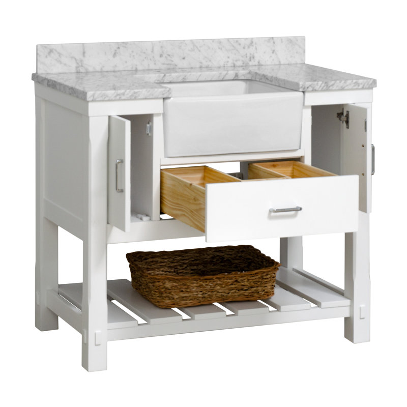Hitton 42'' Single Bathroom Vanity with Top, White, Carrara Marble