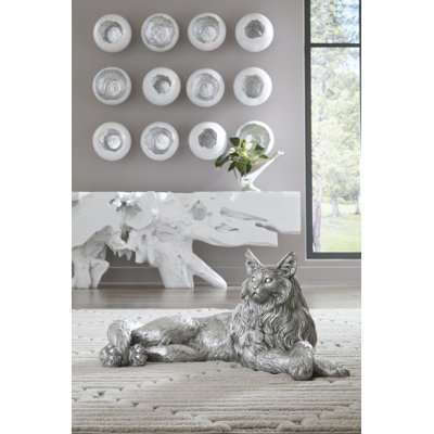 Figurine de chat en résine, feuille d'argent