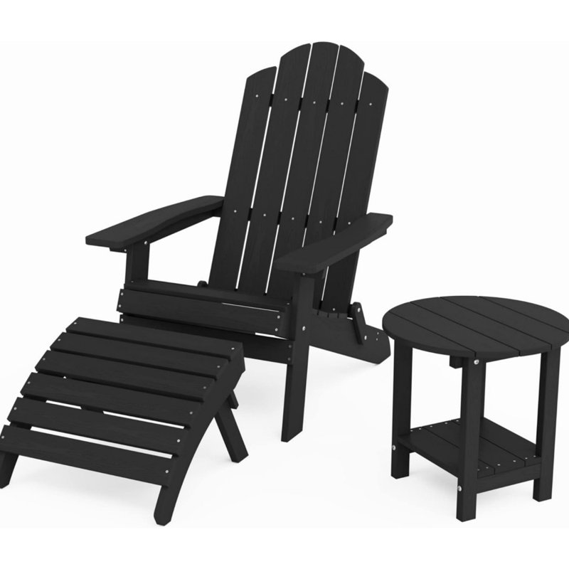 Chaise Adirondack en plastique avec repose-pieds, Noir