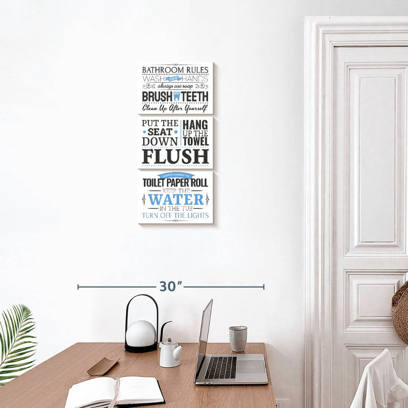 Bathroom Rules Typography Wall Sign, 27" H x 12" W