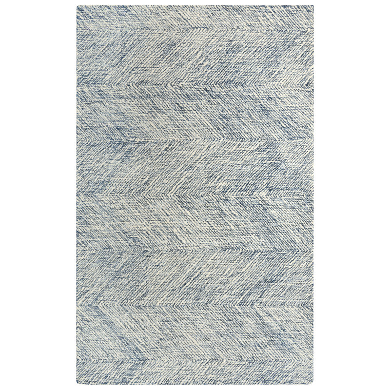 Tapis bleu en laine touffeté à la main Morecambe, Rectangle 5 pi x 7 pi 6 po