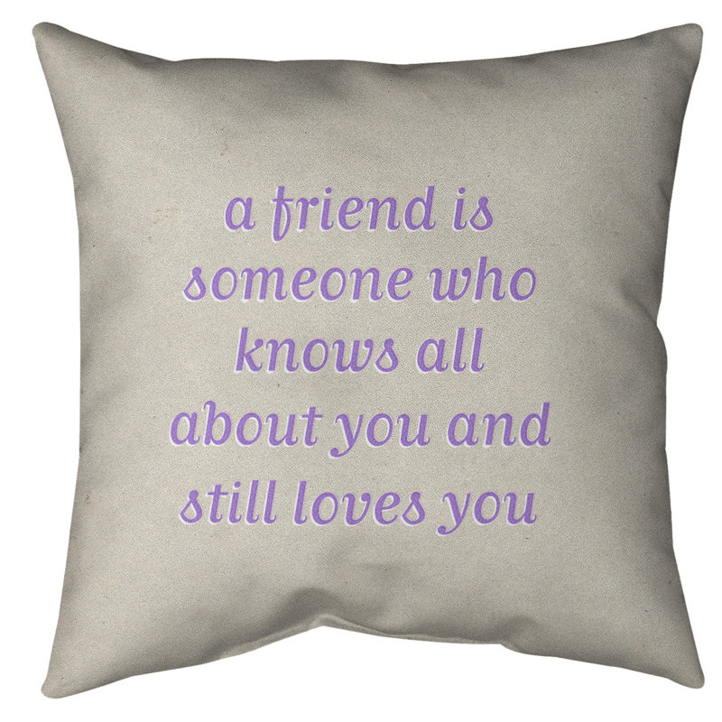 Coussin de sol Love & Friendship, 40 po x 40 po, Blanc / mauve contrastant