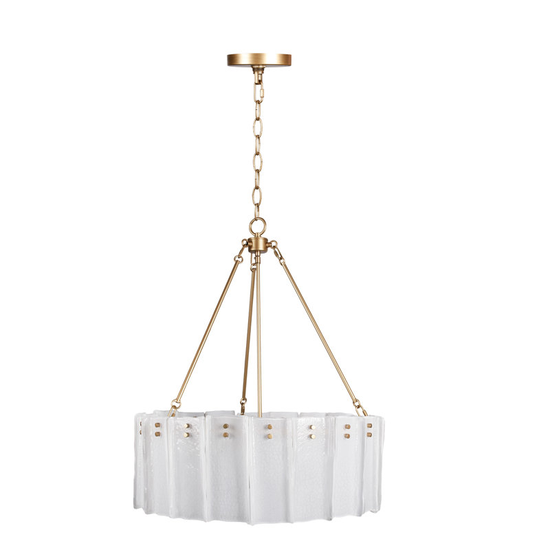 6 - Light Modern Shaded Drum Chandelier With Texture Glass, White