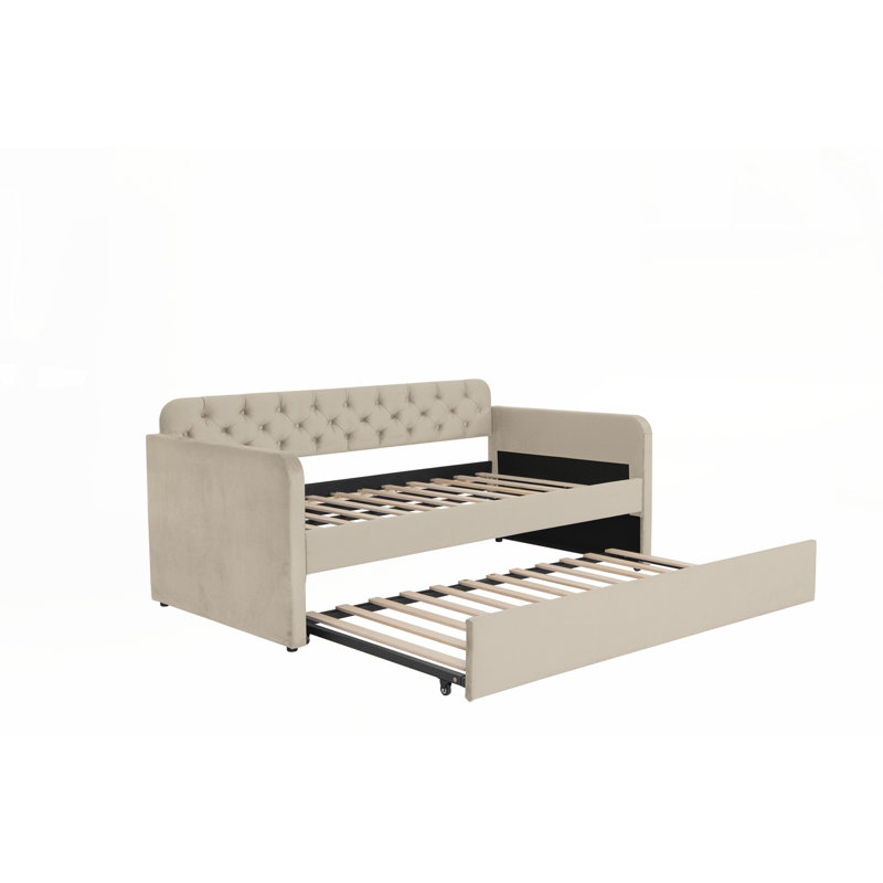 Lit de jour rembourré avec couchette et conception de chargement USB, Beige clair