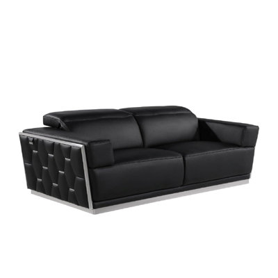  89" Black And Silver Leather Sofa