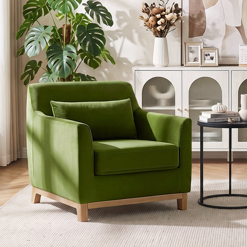 Jazmere 31.5" Armchair, Olive Velvet, Natural