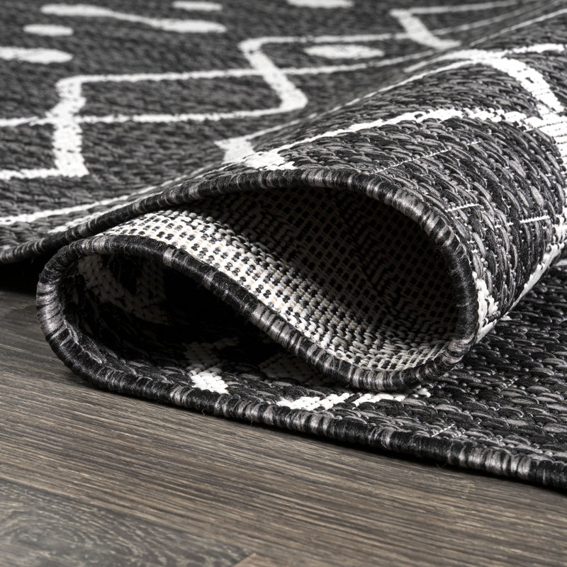 Tapis intérieur / extérieur noir / ivoire Wemoorland Tribal Bohemian, Tapis de couloir 2 pi 2 po x 8 pi