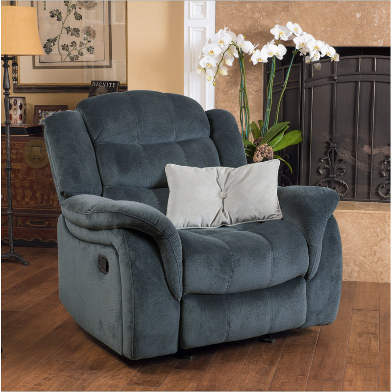 Design classique, tissu moelleux gris acier, fauteuil inclinable oscillant