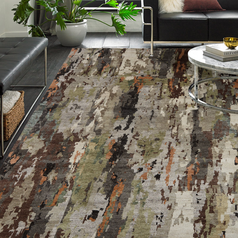Aurora Drift Hand Knotted Abstract Area Rug, Rectangle 8' x 10'