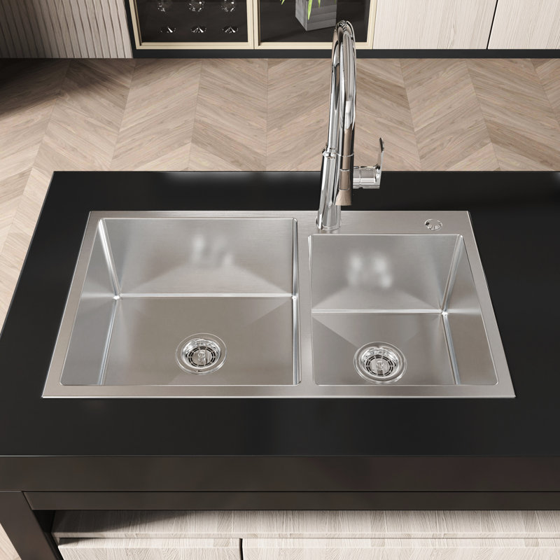 32"X19"X10" Embedded Sink, S304 Stainless, Satin Finish, Reduces Noise Significantly, Long-Lasting Sink Stainless Steel, Noise-Blocking Pad, Construction