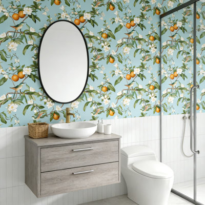 Blue Bird Peel And Stick Wallpaper - Vintage Floral Lemon Botanical Contact Paper, Self-Adhesive Removable Vinyl For Walls, Furniture, Cabinets, Tables And Drawers
