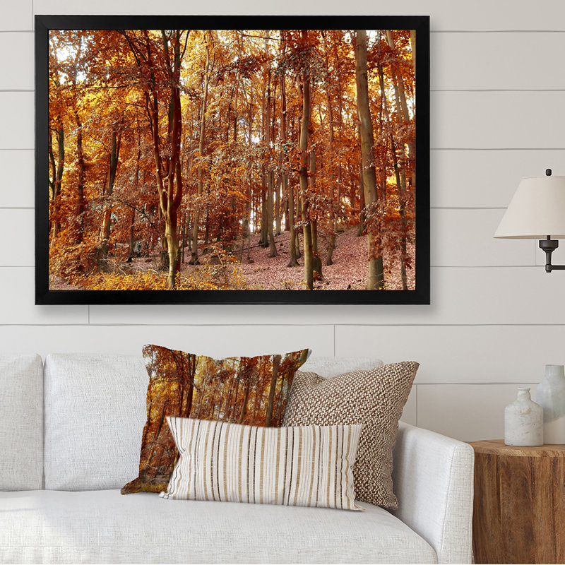 Forêt d'automne dorée - œuvre d'art traditionnelle sur toile, Cadre photo noir, H 8 po x l 12 po x P 1,5 po