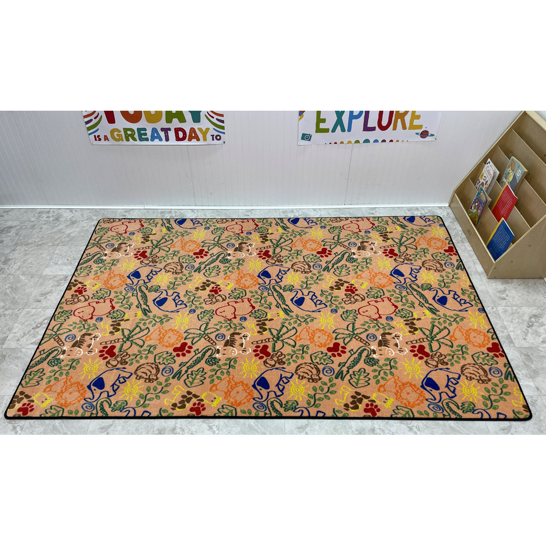 Animal Doodles Tufted Tan Rug Kid Carpet Rug 