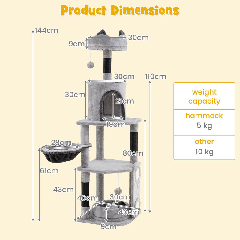 Tall Cat Tree for Indoor Cats Multi-level Large Cat Tower w/Condo-Gray