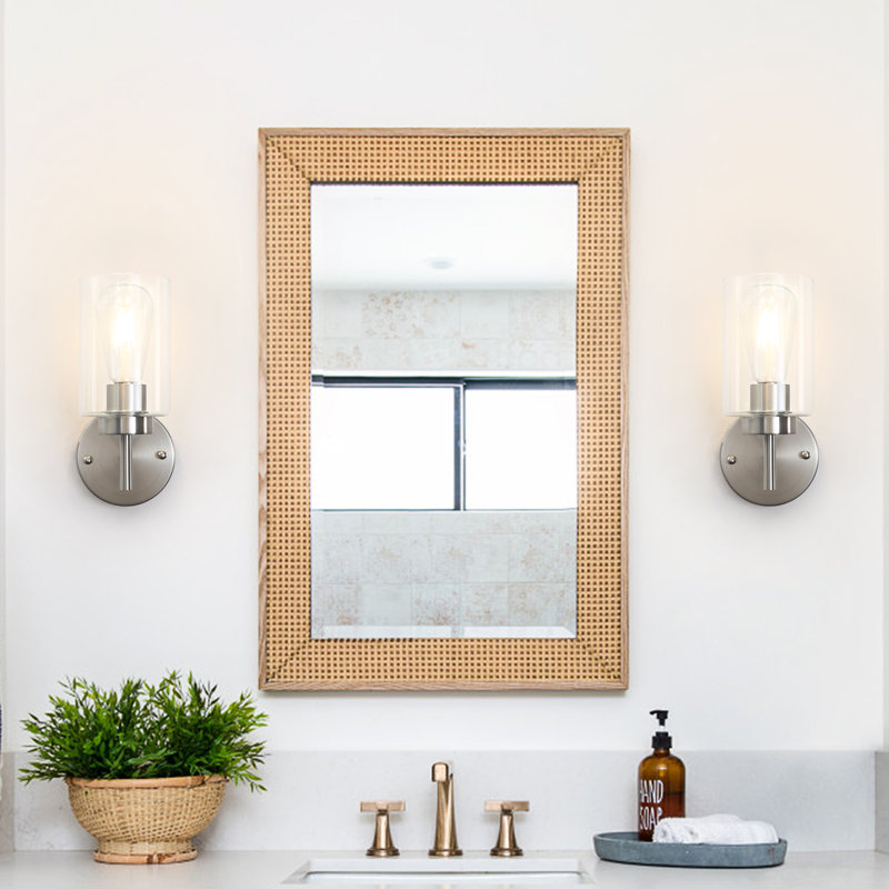 (Set Of 2 ) Mosca Brushed Nickel Bath Sconce Wall Light with Glass Shade for Toilet, Hallway, Staircase, Living Room, Bathroom Dining Room-10.2'' H X 3.93'' W