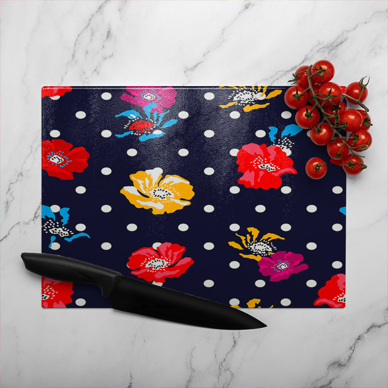 Flowers & Spots Glass Chopping Board, 28cm L x 20cm W