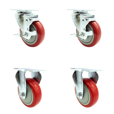 4 Piece Polyurethane Caster Set with Brake
