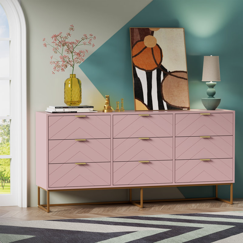 9 - Drawer 59.1"W Double Dresser, Pink