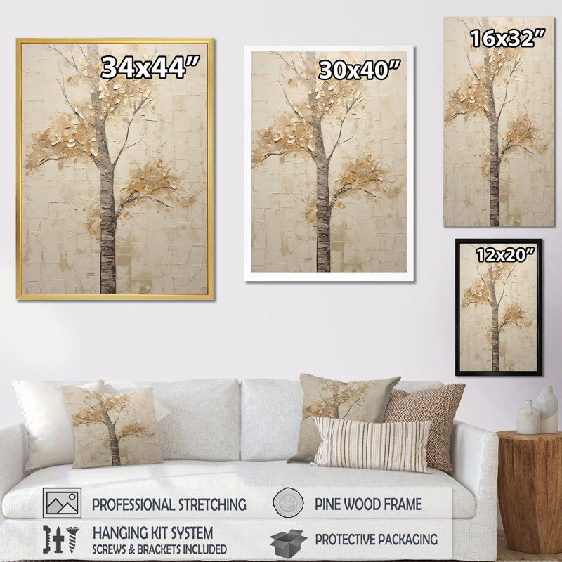 Minimalisme, érable beige solitude II sur toile, Cadre photo blanc, H 40 po x l 30 po x P 1,5 po