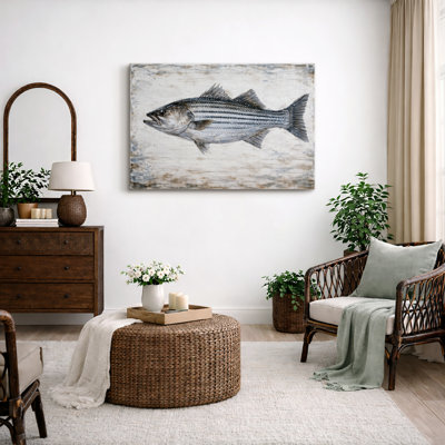 Striped Bass Artwork, Coastal Fish Pictures, Framed Canvas Giclee Print Wall Art