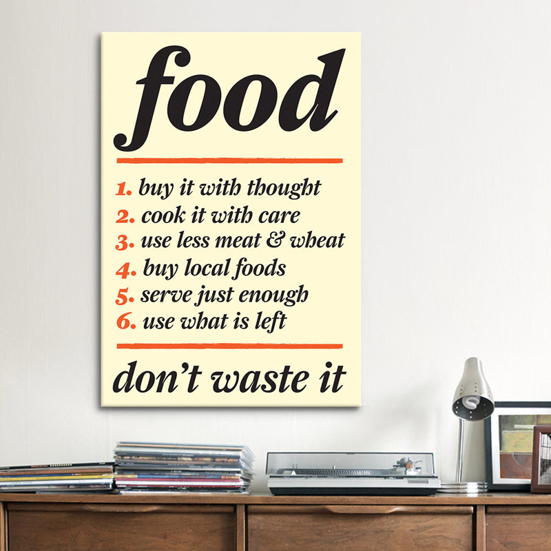 Art textuel sur toile, "not gaspilled food" Kitchen, H 12 po x l 8 po x P 0,75 po, Pas de tapis, Toile tendue