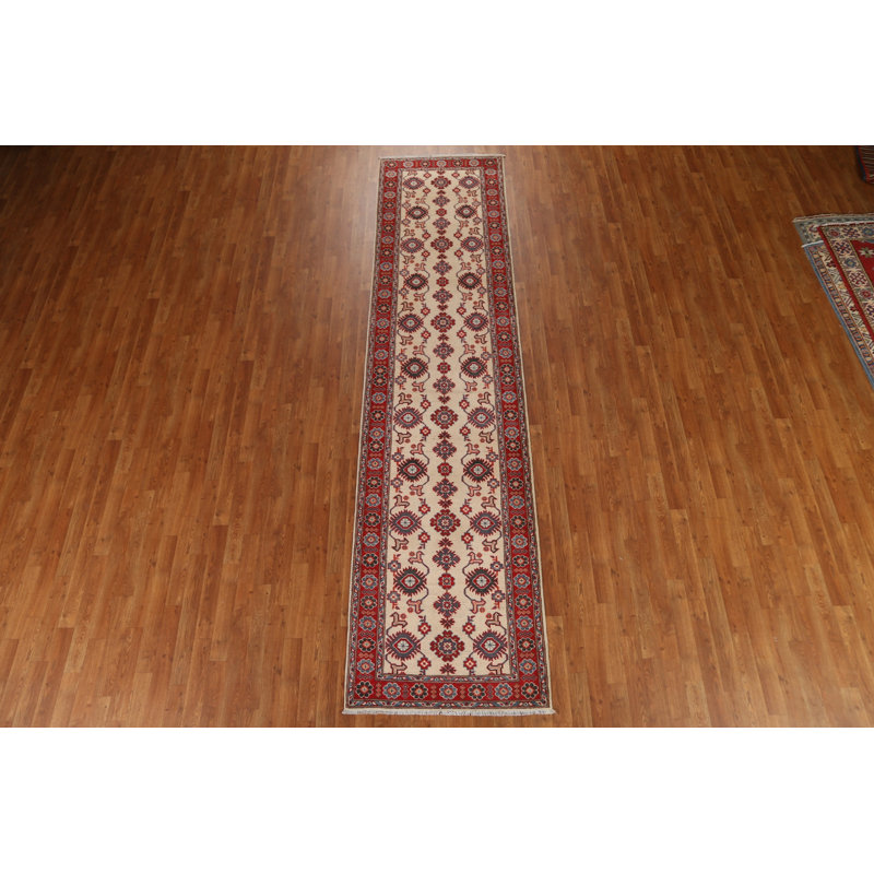 Tapis ivoire en laine noué à la main de conception unique 2 pi 10 po x 11 pi 10 po New Age