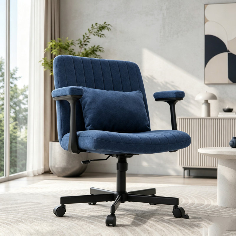 Chaise de bureau Linen, Velours bleu