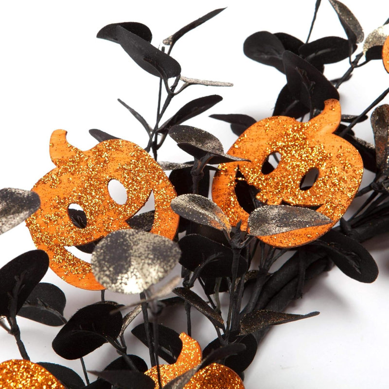 Couronne de citrouille d'Halloween 18 pouces avec décorations scintillantes Décorations d'automne avec citrouilles en bois
