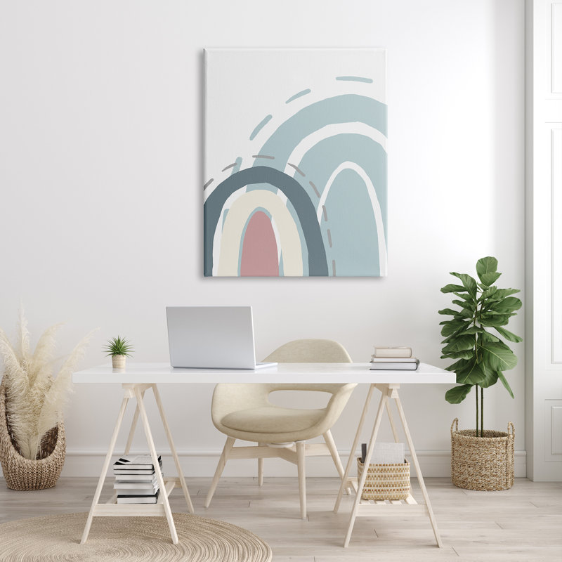 «Blue Double Rainbow Abstract Soft Neutral Sky» par Kali Wilson - Peinture, Toile tendue, H 48 po x l 36 po