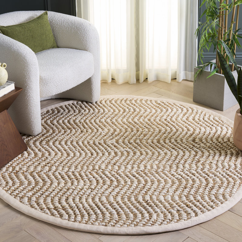 Natural Fiber Handwoven Jute Abstract Rug, Round 6'