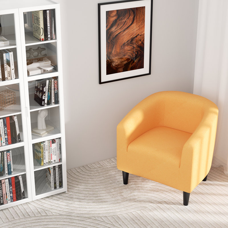 Upholstered Club Accent Chair Modern Single Sofa Armchair Barrel Chair With Padded Seat and Backrest, Yellow