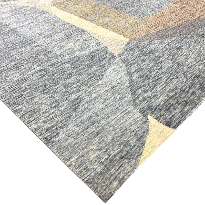 Wool Abstract Area Rug in Blue/Brown/Yellow, Rectangle 5' x 8'