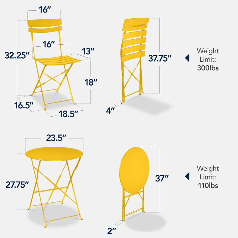 Folding Patio Bistro Set, Yellow