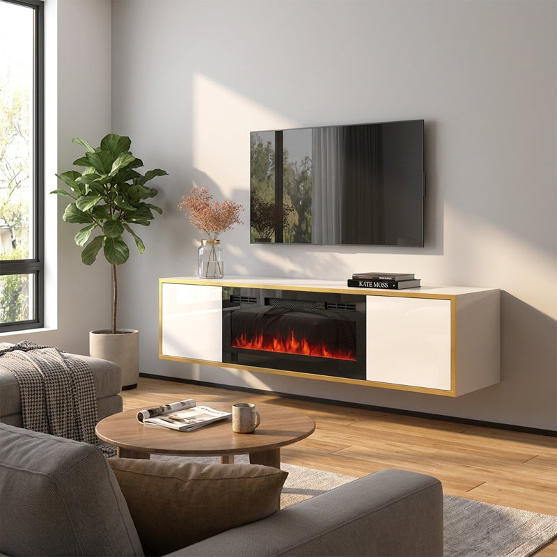 Meuble télé Goldie 64,6 po Goldie, Blanc / noir