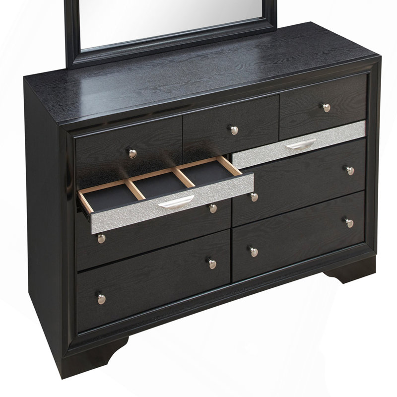 Madrid 9 Drawer Dresser Black, Black