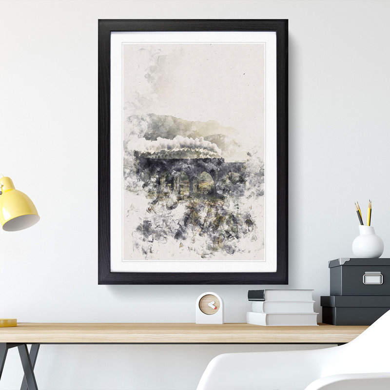 Steam Train over Glenfinnan Viaduct - Picture Frame Painting Print, Black Framed, 33cm H x 24cm W x 2cm D