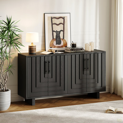 Buffet moderne, armoire de rangement 59 po x 15,75 po x 32,5 po avec 4 portes, panneau de fibres à densité moyenne et placage de frêne, avec poignées en métal, convient pour le rangement de la salle à manger / salon