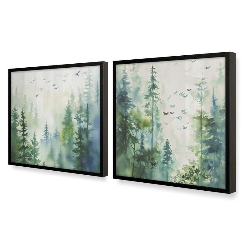 «Woodland Birds In Mist», Noir satiné, H 17,75 po x l 17,75 po