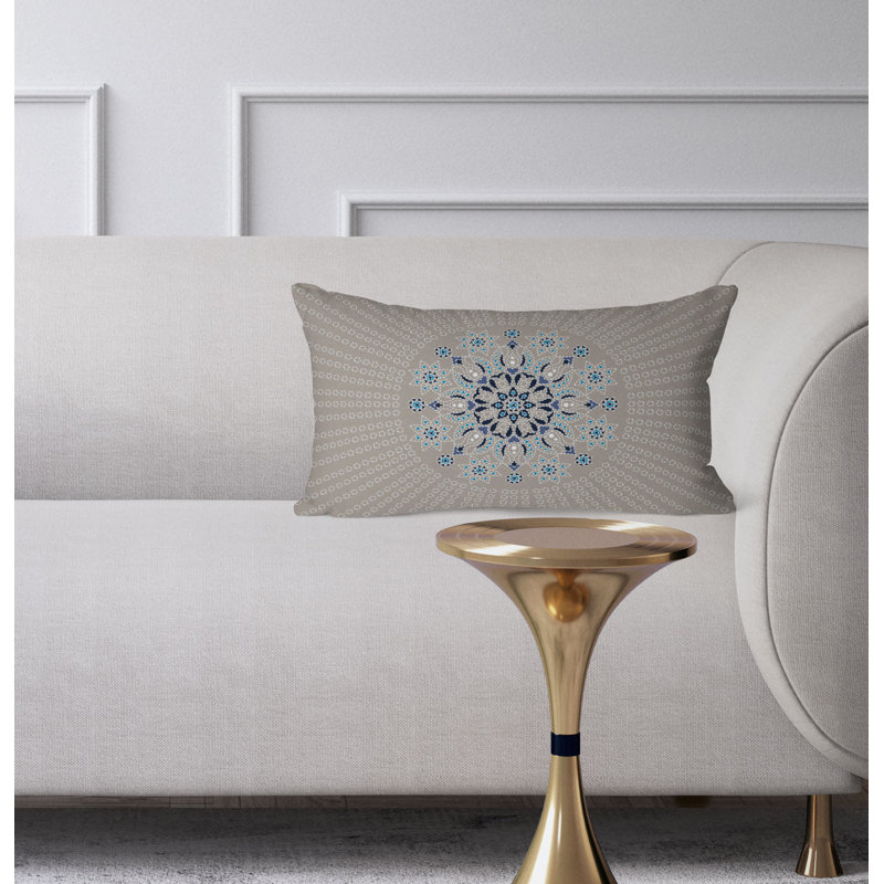 Carnation Circle  Rectangular Throw Pillow, Blue/Beige