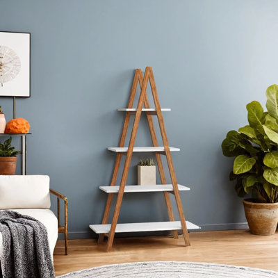 Solid Bamboo Wood Oxford "A" Frame Ladder Display Bookshelf by Latitude Run