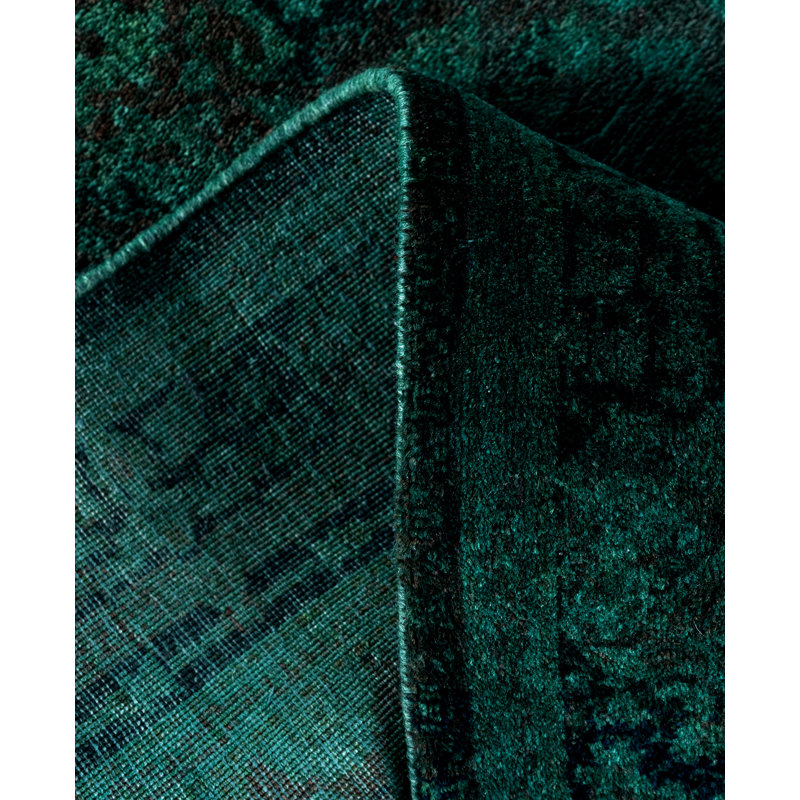 Overdyed Hand-Knotted Wool Modern-Contemporary Green Runner 2' 6" x 12' 0"