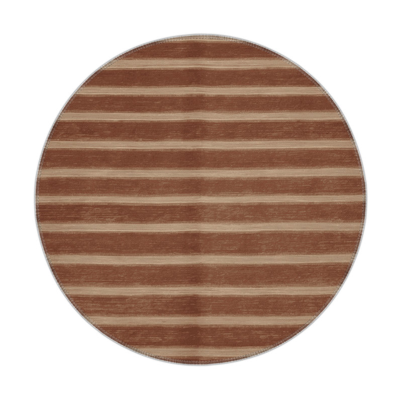Tapis intérieur / extérieur brun HorizontalStripes, Rond 5 pi