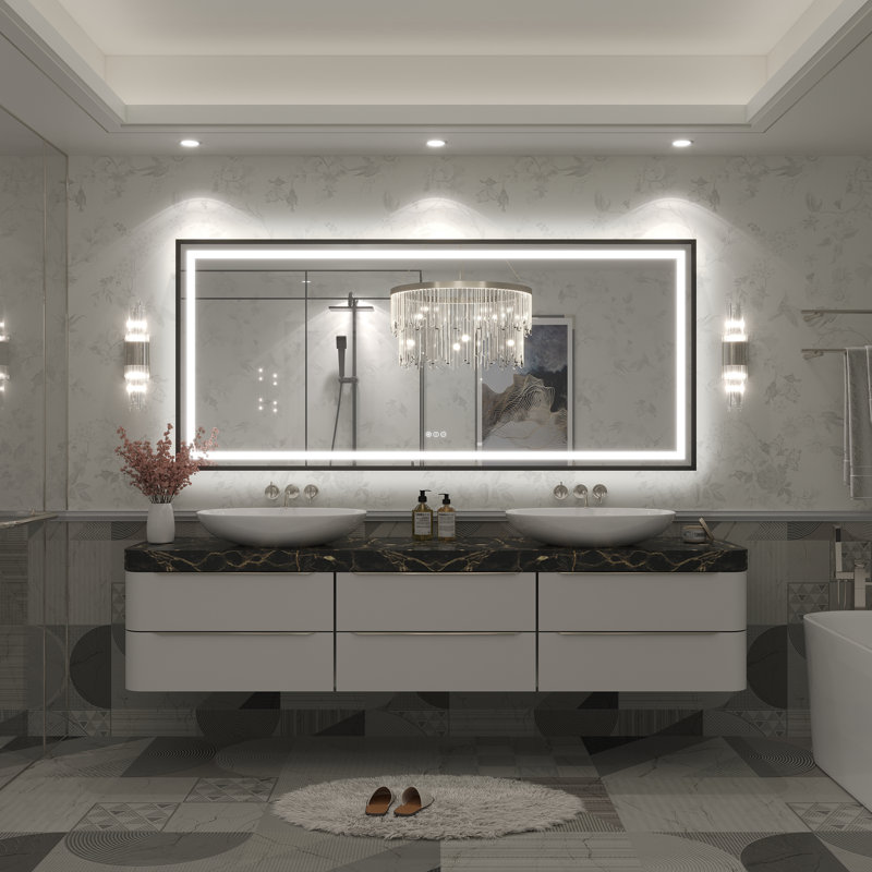 Miroir de salle de bain Molly Framelss, 72 po x 32 po, Noir