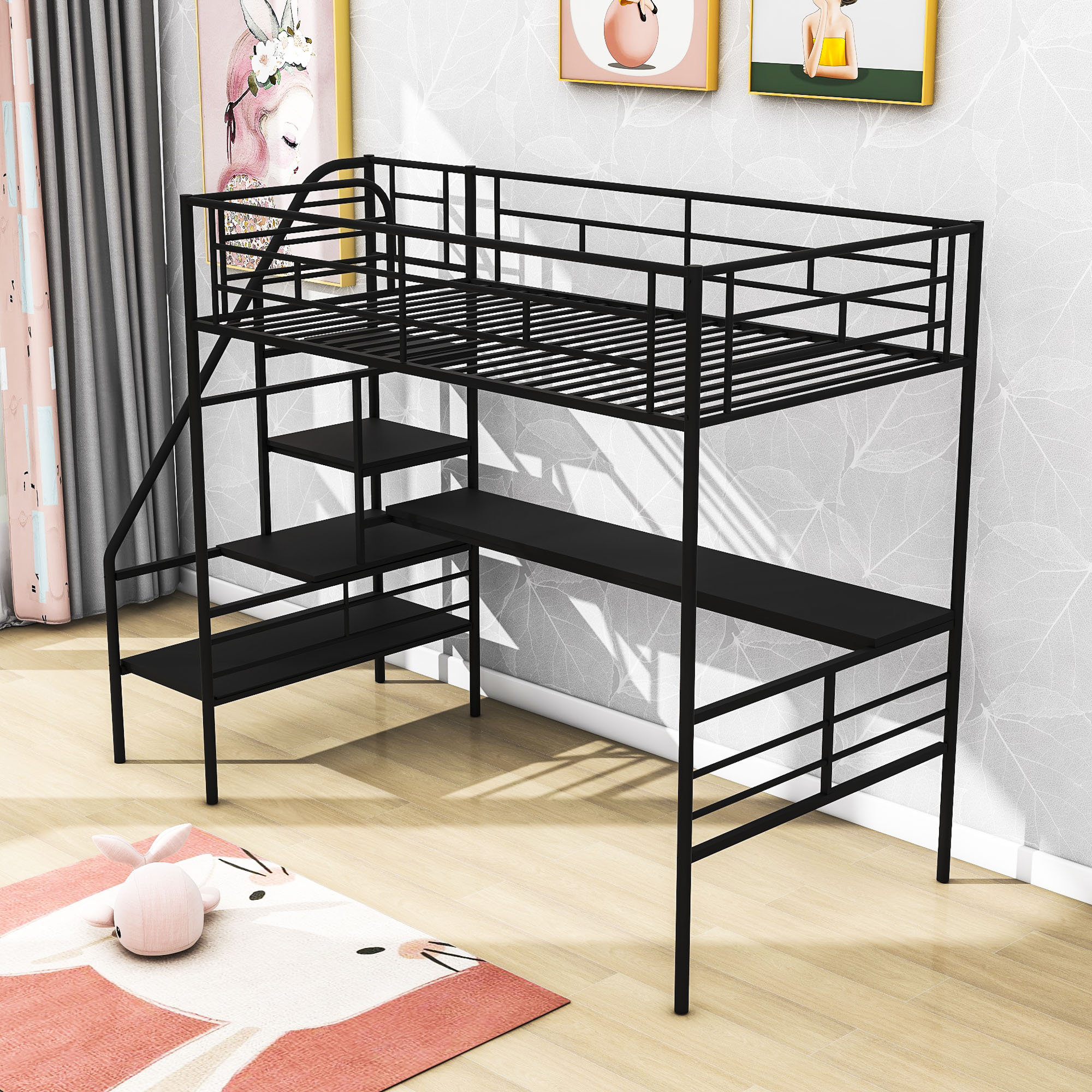 Isabelle & Max™ Twin Size Metal Loft Bed With Built-In-Desk | Wayfair