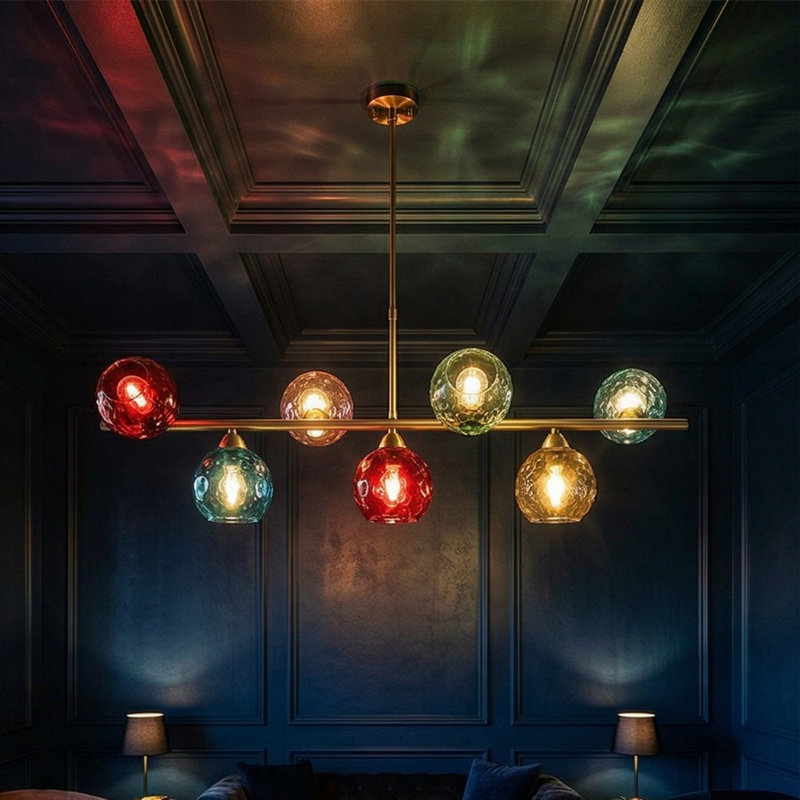 Lustre linéaire en verre multicolore à 7 lumières Aurelia