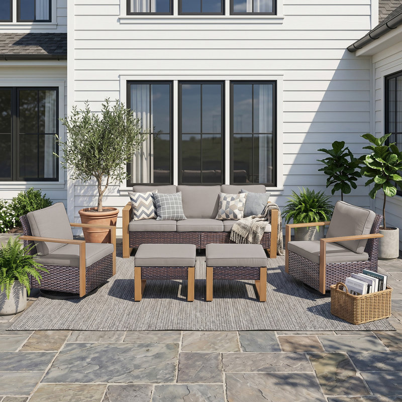 Outdoor PE Wicker Patio Furniture Set Comfortable, Weather-Resistant For Patios & Gardens, Brown, Gray